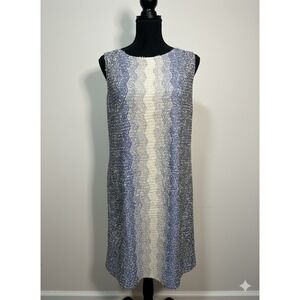 St.‎ John Santana Knit Sleeveless Sheath Shift Dress Blue White Classic Size 6